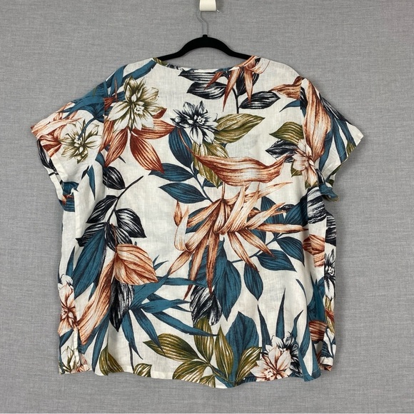 C&C California Linen Tropical Print Top Sz 1X - Picture 2 of 5